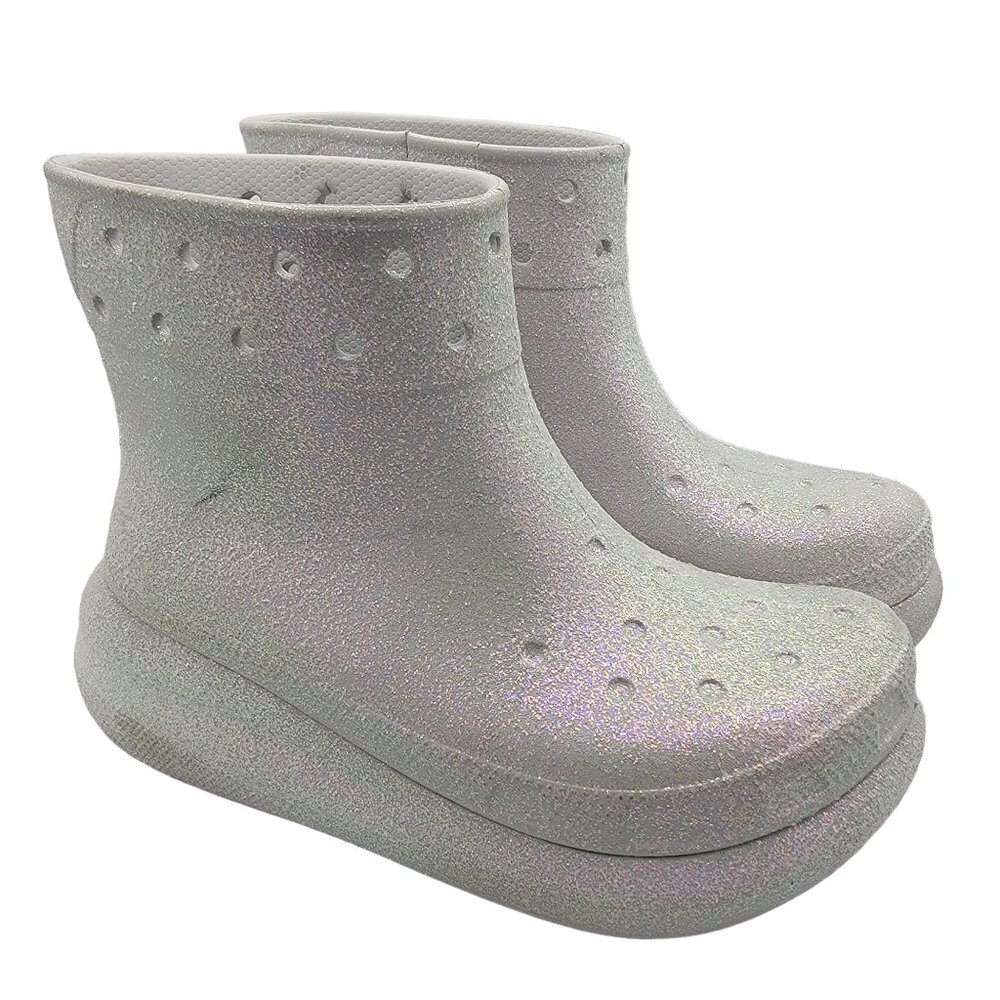 Crocs Crush Womens 10 Silver Glitter Boots Casual Comfort Walking Fashion